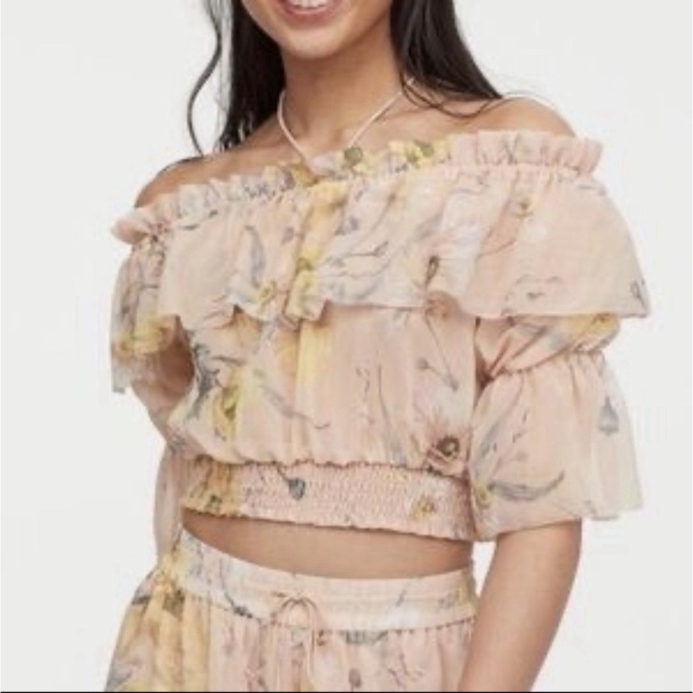 H&M Women's Off-Shoulder Ruffle Floral Cropped Top Cottagecore Fairy Whimsical 6